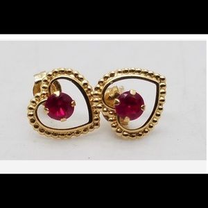 14k Gold Ruby 3.1mm Earrings Hearts Pierced DY616